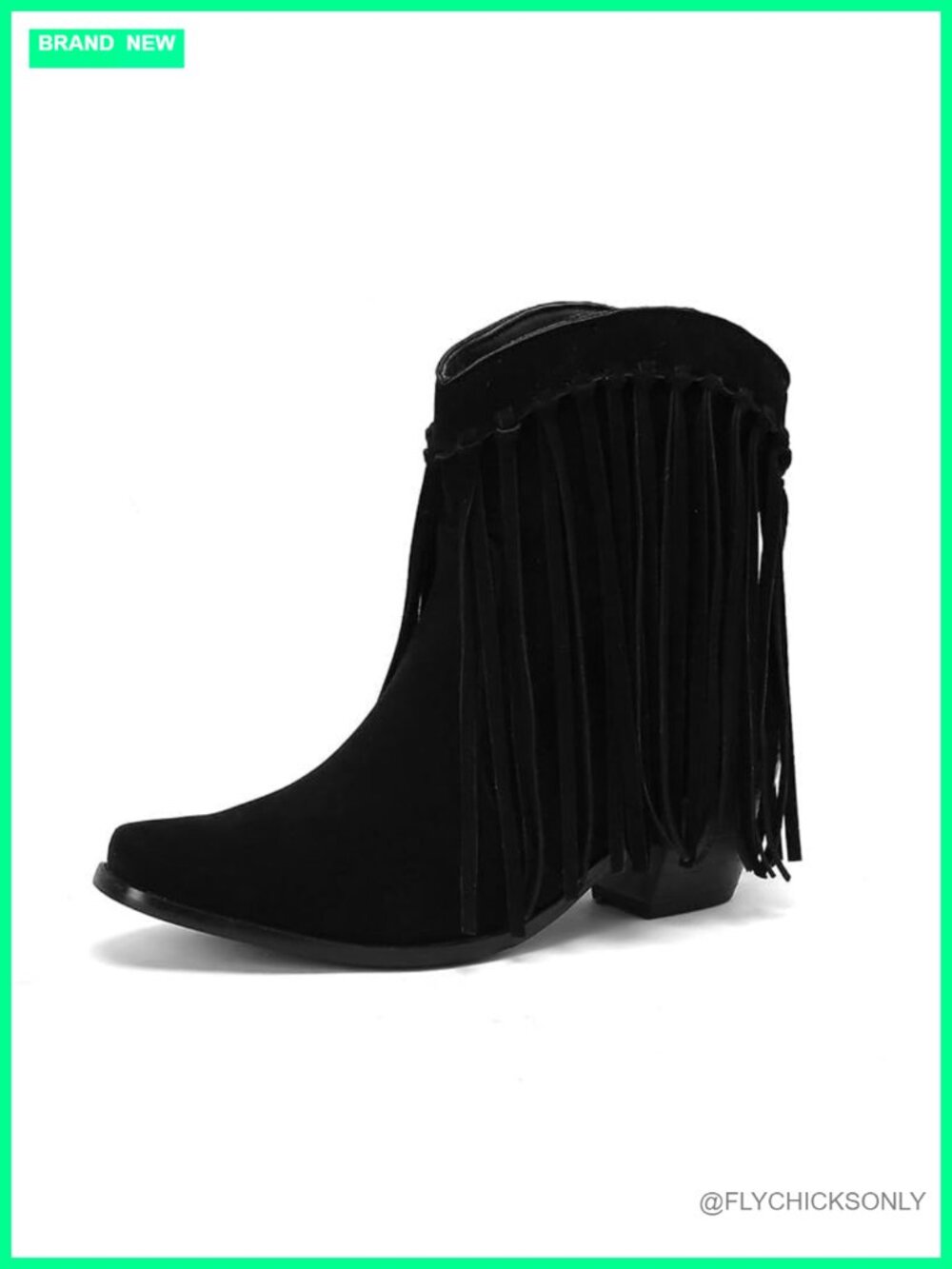 Faux Suede Fringe Ankle Cowboy Boots Pull On Western Booties